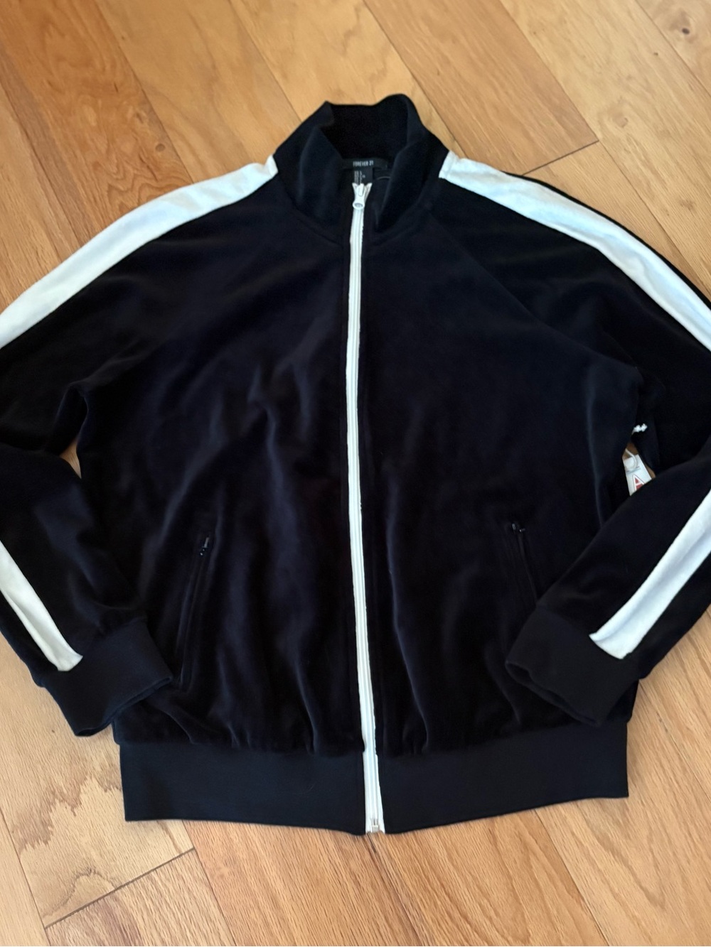 Forever 21 Velour Track Jacket – Black with White Stripes – NWT – Large L